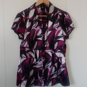 AB Studio button down blouse purple black and white size Large